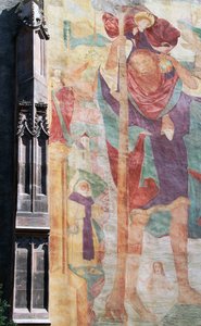 Fresco van Sint Christoffel, zuidelijke buitengevel, Sint-Nicolaas Parochiekerk, Merano