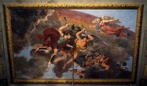 Fresco op plafond van slaapkamer van Koninklijk Appartement, Hertogelijk Paleis, Lucca, Toscane, Italië (detail)