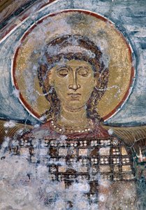 Fresco met heilige in Byzantijnse kerk van Agios Georgios, Vathi, Kreta, Griekenland door Unbekannt Unbekannt