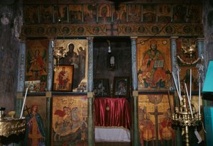 Iconostase in kerk van Agia Paraskevi, Anisaraki, Kreta, Griekenland (foto)