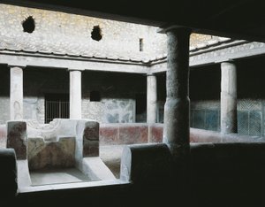 Klein binnenatrium met fontein voor het besproeien van de tuin, Villa Poppaea, Oplonti