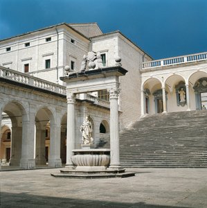 Italië, Lazio Regio, Frosinone Provincie, Cassino, Monte Cassino Abdij, hoofdtrap en put door Unbekannt Unbekannt