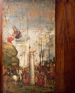Italië, Milaan, Kerk van St. Maria delle Grazie, Oude Sacristie, Mozes op de Sinaï en het Gouden Kalf, beschilderd houten bord