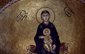 Mozaïek van de Maagd Maria van binnen Hosios Loukas Klooster, Griekenland, gesticht in het begin van de 10e eeuw
