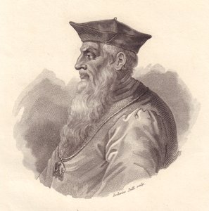 Portret van Italiaanse admiraal Andrea Doria (1466-1560), kopergravure door Ludovico Pelli
