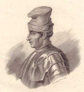 Portret van Italiaanse militaire leider Niccolo Fortebraccio ook bekend als della Stella, kopergravure door Caterina Piotti-Pirola door Unbekannt Unbekannt