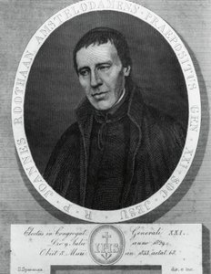 Portret van Jan Philipp Roothaan (1785-1853), Nederlandse jezuïet en 21e generaal-overste van de Sociëteit van Jezus, tekening en gravure door Serafino Speranza (1862-1911) naar schilderij door Frans Quartier door Unbekannt Unbekannt