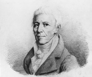 Portret van Jean-Baptiste Pierre Antoine de Monet, Chevalier de Lamarck, Franse natuuronderzoeker, zoöloog, bioloog, academicus en voorloper van Darwins evolutietheorie, gravure