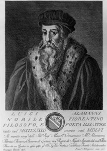 Portret van Luigi Alamanni (1495-1556), Italiaanse dichter, gravure door Francesco Allegrini (1729-na 1773) naar tekening door Giuseppe Zocchi (geboren 1711 of 1717, overleden 1767)