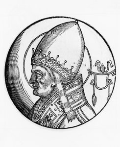 Portret van Sint Bonifatius IV (overleden 615), 67e paus van de Katholieke Kerk vanaf 608, gravure door Unbekannt Unbekannt