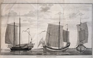 Zeilboten in Macao, gravure