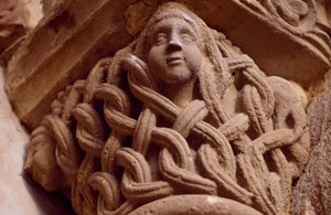 Spanje, Navarra, Klooster van de Heilige Verlosser van Leyre, Porta Speciosa, Gedecoreerde kapiteel door Unbekannt Unbekannt