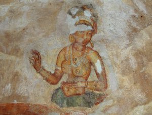 Sri Lanka, fresco van meisjes in Sigiriya archeologisch complex (UNESCO Werelderfgoedlijst)
