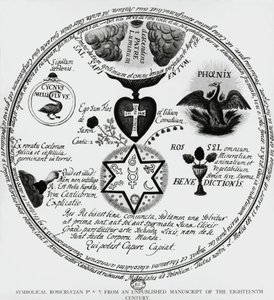 Symbolen van de Rozenkruisers, tekening uit 18e-eeuws manuscript, Frankrijk