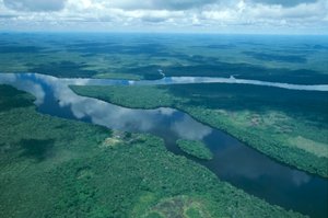 Venezuela, Guayana, Amazonas Staat, Orinoco Rivier, luchtfoto