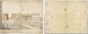 Achttien uitzichten van Rome: Het Collegio di Propaganda Fide (recto); Schetsen van ramen en pilasters van de zolderverdieping van het Collegio di Propaganda Fide (verso)