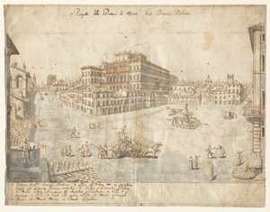 Achttien uitzichten van Rome: De Piazza Barberini (recto) door Lievin Cruyl