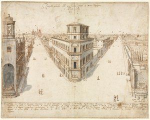 Achttien Zichten op Rome: De Quattro Fontane richting Santa Maria Maggiore, 1665