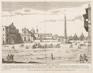 Piazza del Popolo uit "Prospectus Locurum Urbis Romae Insign[ium]" door Lievin Cruyl
