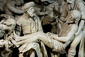 De graflegging en de flauwte van de Maagd (steen) door Ligier Richier