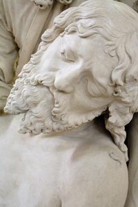 De graflegging en de flauwte van de Maagd, detail: hoofd van Jezus door Ligier Richier