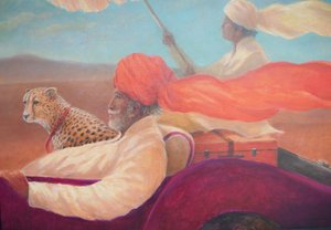 Maharaja, jongen met paraplu en cheetah