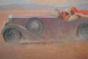 Drie + cheetah in een Rolls
