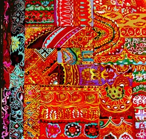 Indiaas borduurwerk, 2017 (canvas van kleurrijk, gedetailleerd, etnisch, bloemen, India) door linda arthurs