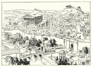 De stad Athene (litho) door Linden Miller
