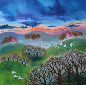 Zonsondergang oktober, 2024 (acrylverf op doek) door Lisa Graa Jensen