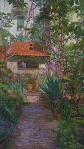 Het drieluik of tuin in bloei (zijpaneel) door Llewelyn Lloyd
