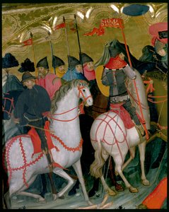 Bereden soldaten, detail van het altaarstuk van de Maagd en St. Joris, ca.1390-1400
