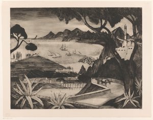 Berglandschap met baai op Corsica door Lodewijk Schelfhout (signed by artist)