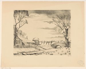 Boerderij in een winterlandschap
