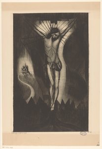 Christus aan het kruis door Lodewijk Schelfhout (signed by artist)