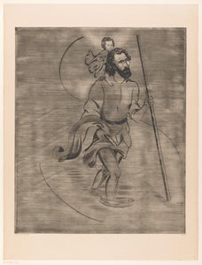 Heilige Christoffel met het Christuskind door Lodewijk Schelfhout (signed by artist)