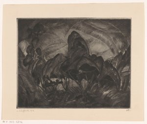 Heuvellandschap met bomen door Lodewijk Schelfhout (signed by artist)