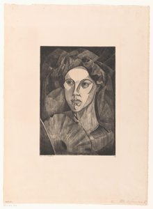 Hoofd van een vrouw door Lodewijk Schelfhout (signed by artist)
