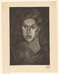 Hoofd van een vrouw door Lodewijk Schelfhout (signed by artist)