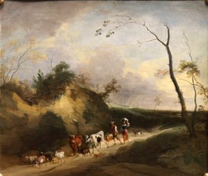 Landschap met figuren en dieren.
