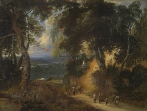 Het bos van Soignes met marktkramers