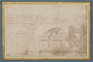 Ignudo, naar een plafondfresco in de Sala di Ulisse, Palazzo Poggi, Bologna door Lodovico Carracci