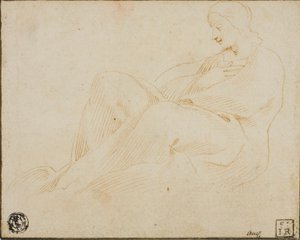 Zittende gedrapeerde vrouw in profiel door Lodovico Carracci