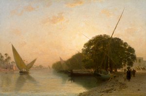 Frans: Mahmoudieh-kanaal in Alexandrië bij nacht, Egypte