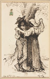 Koppel dat flirt bij een boom, 1871