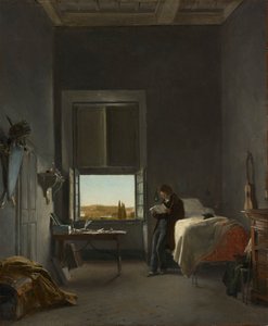 De kunstenaar in zijn kamer in de Villa Medici, Rome door Léon Cogniet