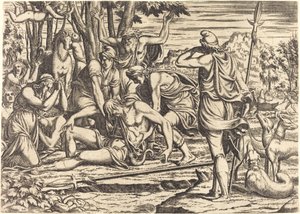 De Dood van Adonis door Léon Davent after Luca Penni