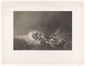 Vissers in een roeiboot op zee door Léon Jean Baptiste Sabatier