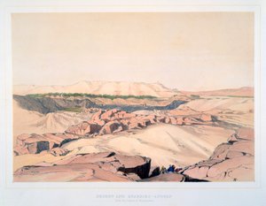 Woestijn en steengroeven, Asouan, met het eiland Elephantine, Egypte, 19e eeuw