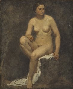 Vrouwelijk naakt in het atelier van Thomas Couture door Lorenz Frølich